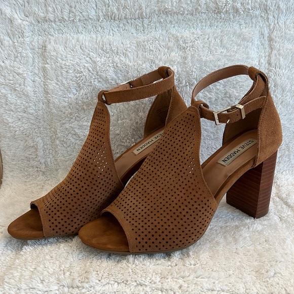 Steve Madden Shoes - Suede Steve Madden Stack Heel with Peep Toe